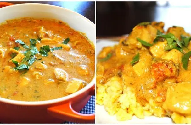 Romige currykip met gele rijst