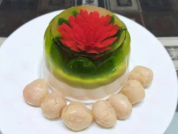 3D-gelei bloemen met lychees (水晶荔枝果冻花)