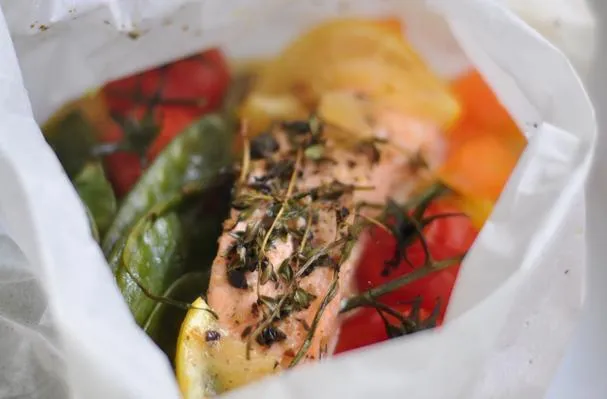 Zalm en groenten en papillote